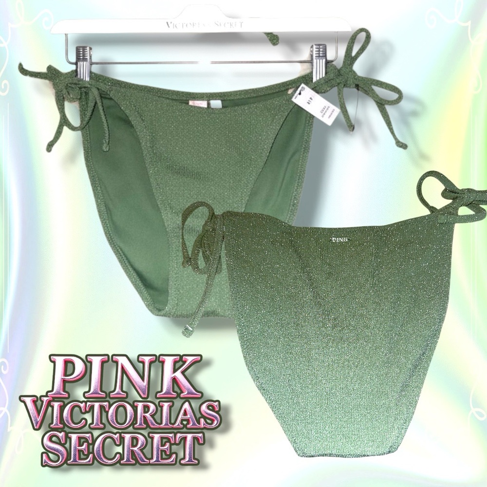 PINK Victoria’s Secret Bikini Bottoms Women’s S Green Shimmer Side Tie